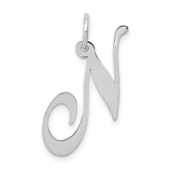 14K White Gold Medium Fancy Script Letter N Initial Charm YC653N