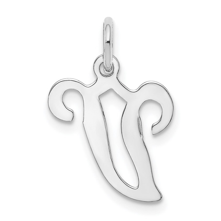14KW White Gold Script Letter V Initial Charm YC249V