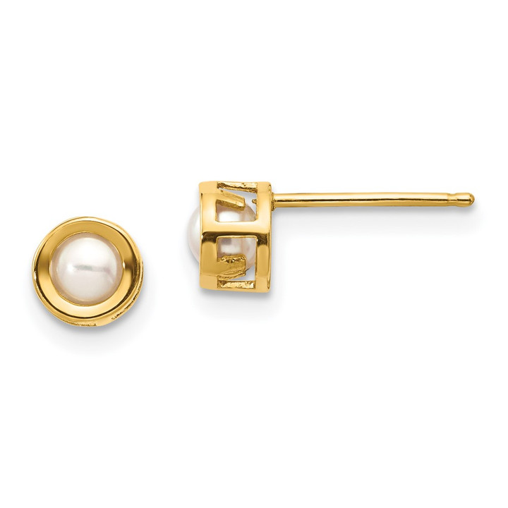 14k 4mm Bezel June/FW Cultured Pearl Post Earrings XBE6