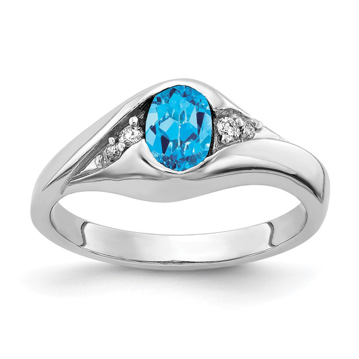 14k White Gold 6x4mm Oval Blue Topaz AA Diamond ring Y2107BT/AA