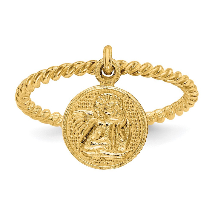 10k Polished Angel Dangle Charm Child's Ring 10R121