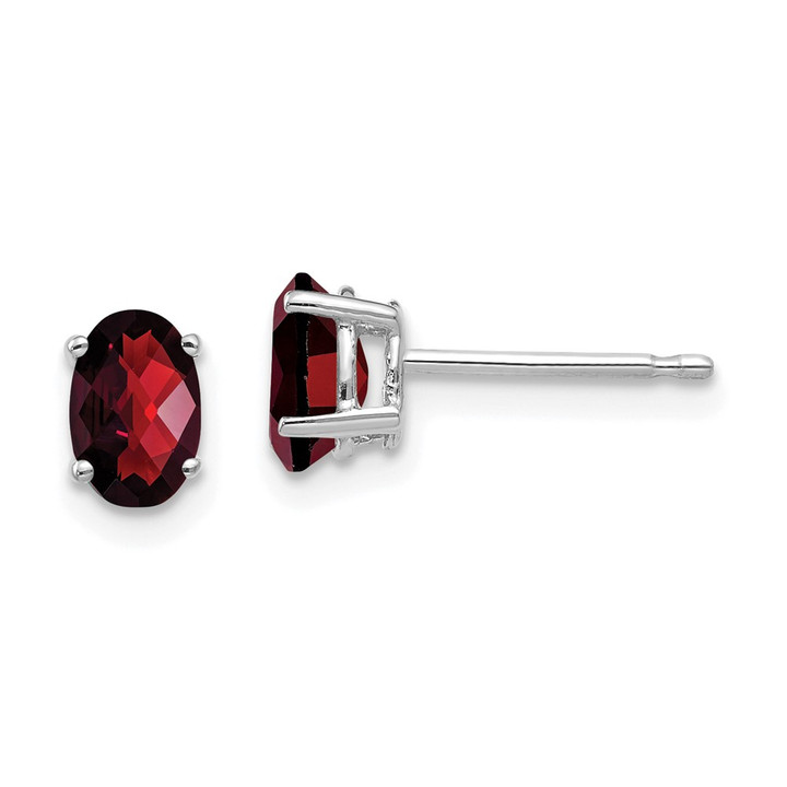 14k White Gold 6x4mm Oval Garnet Checker Earrings XE86WGC