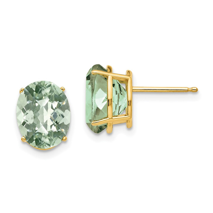14k 10x8 Oval Checker-Cut Green Quartz Earrings XE90CG