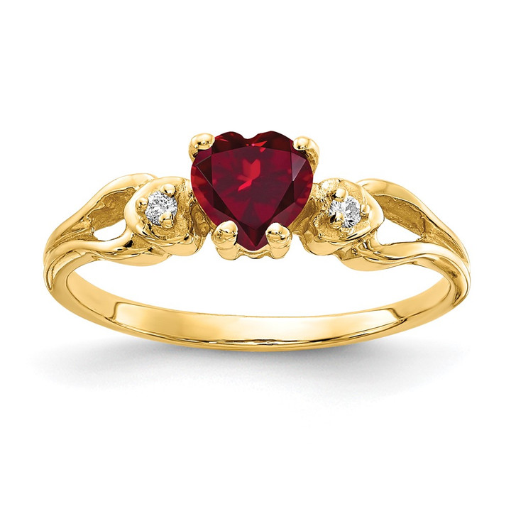 14k 5mm Heart Created Ruby A Diamond ring Y2186CR/A