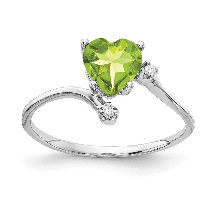 14k White Gold 6mm Heart Peridot AAA Diamond ring Y2155PE/AAA
