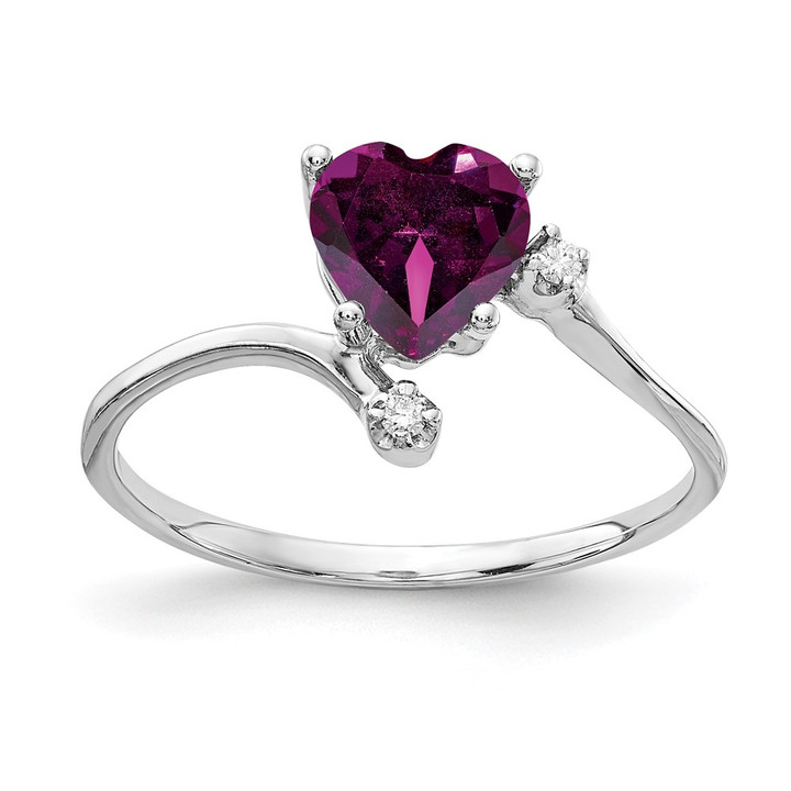 14k White Gold 6mm Heart Rhodolite Garnet A Diamond ring Y2155RG/A