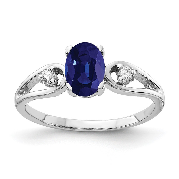 14k White Gold 7x5mm Oval Sapphire AA Diamond ring Y2190S/AA