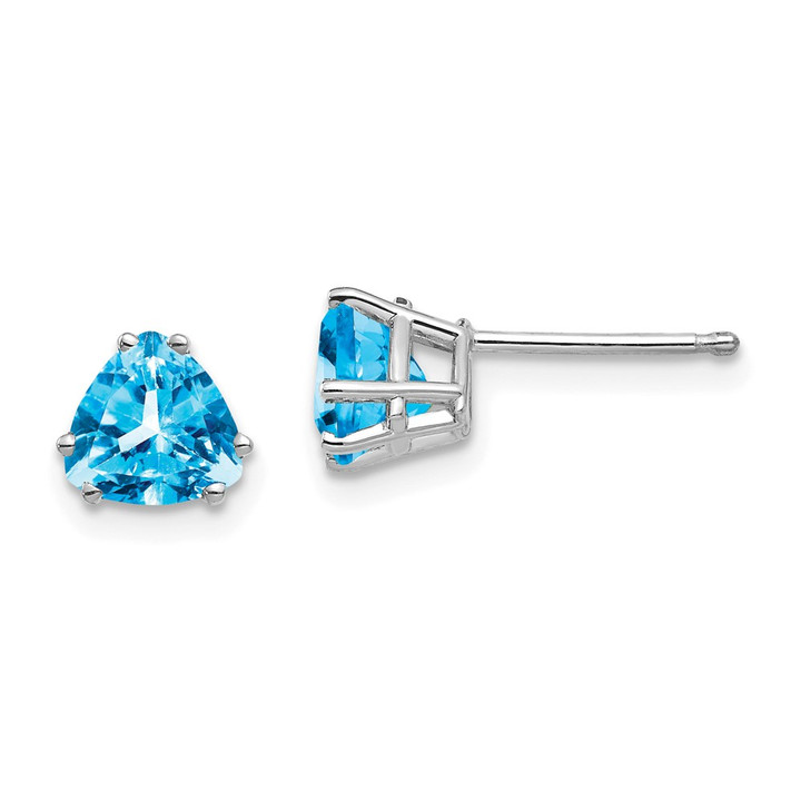 14k White Gold 6mm Trillion Blue Topaz Earrings XE94WBT