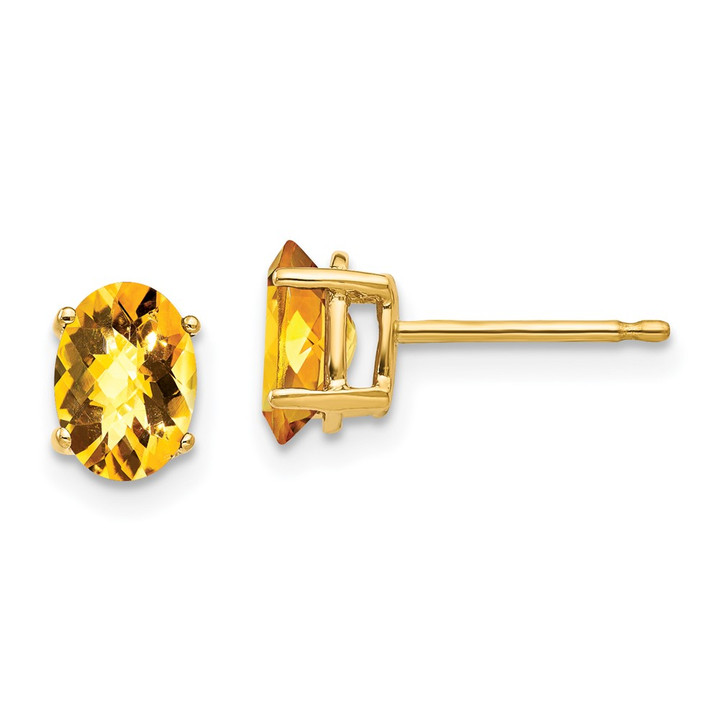 14k 7x5mm Oval Citrine Checker Earrings XE87CC