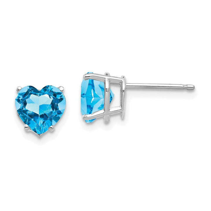 14k White Gold 7mm Heart Blue Topaz Earrings XE99WBT