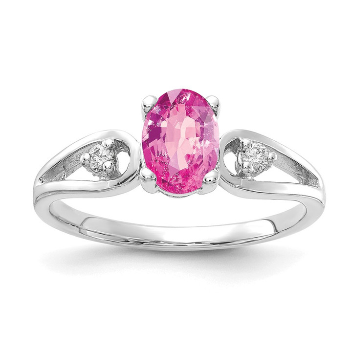 14k White Gold 7x5mm Oval Pink Sapphire A Diamond ring Y2190SP/A