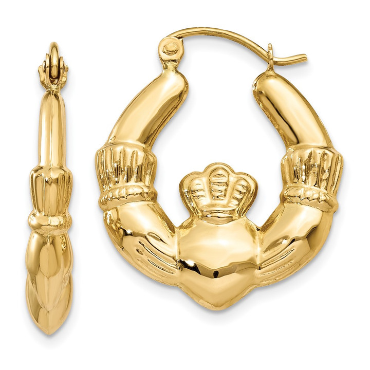 14k Polished Claddagh Hoop Earrings T901