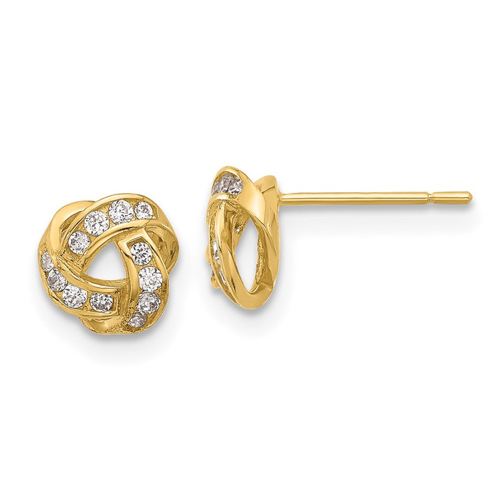14K Polished CZ Love Knot Post Earrings YE2183