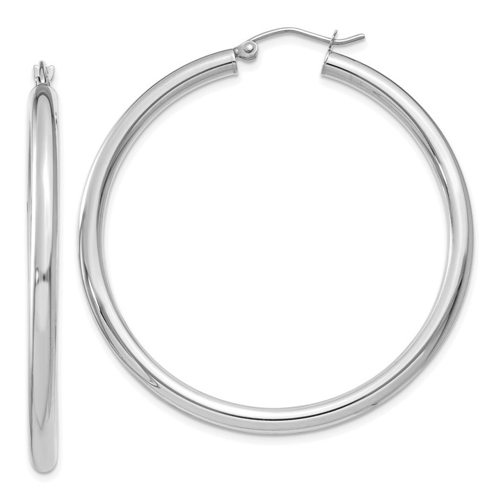 14K White Gold Polished 3mm Tube Hoop Earrings T853