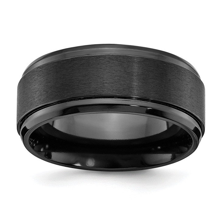 Chisel Black Zirconium Polished with Brushed Center 9mm Beveled Edge Band ZCR107-8.5