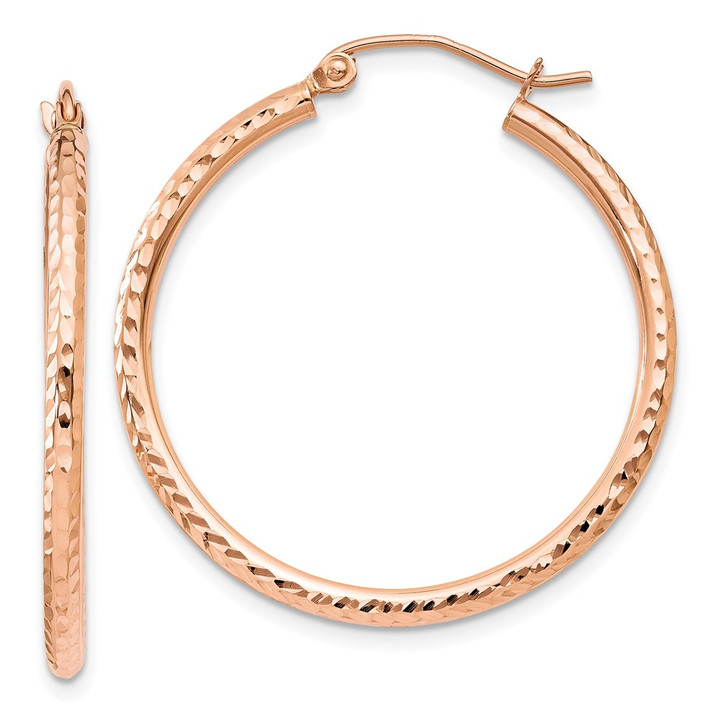 10K Rose Gold Diamond-cut Polished Hoop Earrings 10TE518