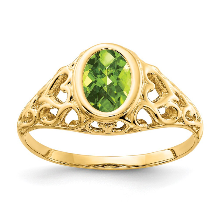 14k 7x5mm Oval Peridot Checker ring Y4673PC