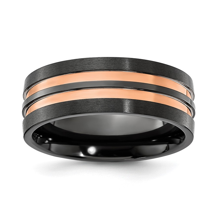 Chisel Black Zirconium Brushed and Polished Rose IP-plated 8.00mm Band ZCR118-9