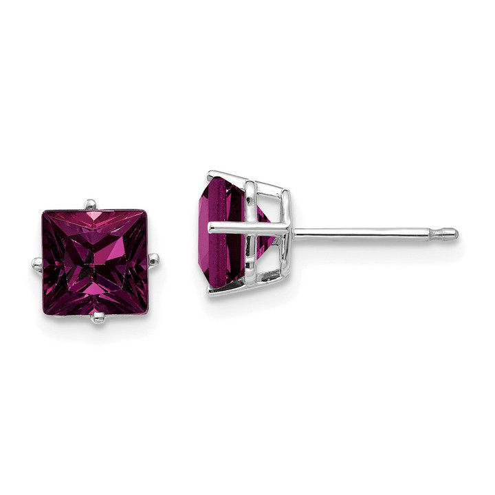 14k White Gold 6mm Rhodolite Garnet Princess Stud Earrings XE62WRG