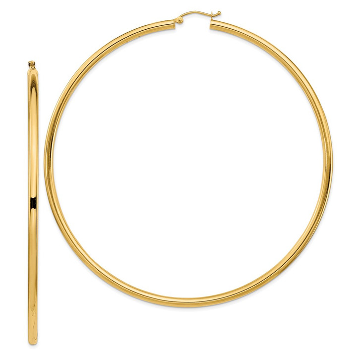 14k Polished 3x90mm Round Tube Hoop Earrings T1161