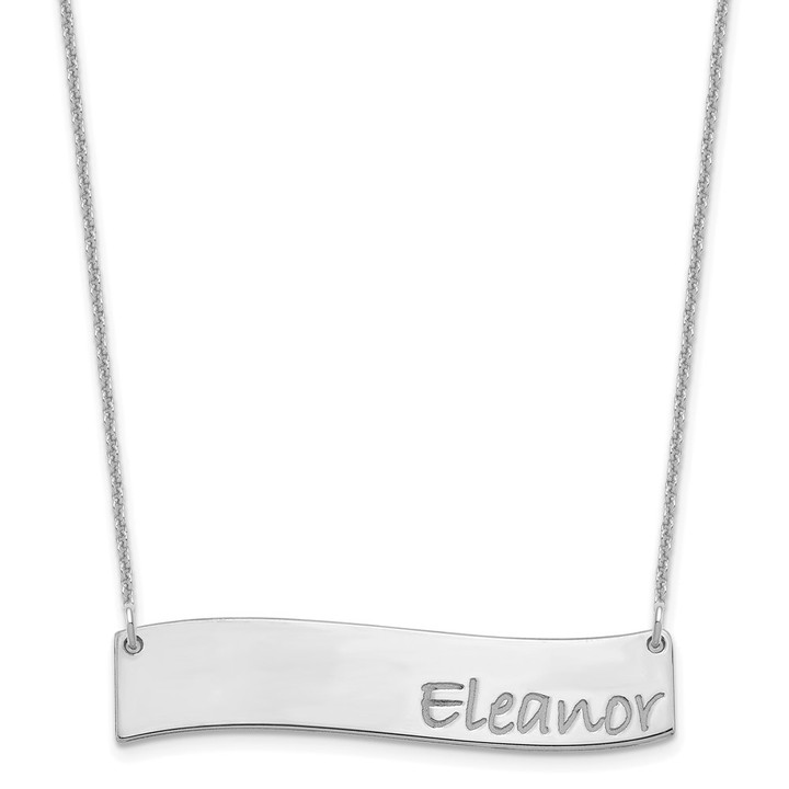 14k White Gold Medium BRADLEY HAND Curved Bar Necklace XNA1073W