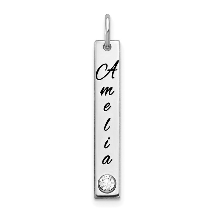 14k WG Small Epoxy Name w/ 14k Rhod-pld Bezel BS Bar Charm XNA1098W
