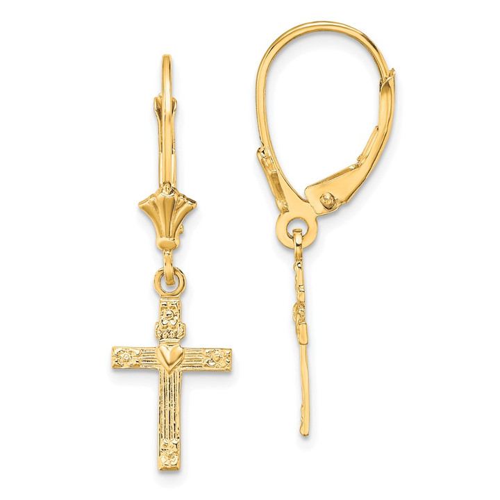 10K Textured Heart In Cross Leverback Earrings 10TF1774