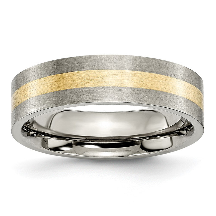 Chisel Titanium Brushed with 14k Gold Inlay 6mm Flat Band TB217-7