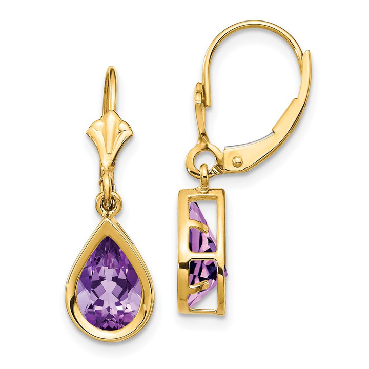 14k 9x6mm Pear Amethyst Leverback Earrings XLB104AM