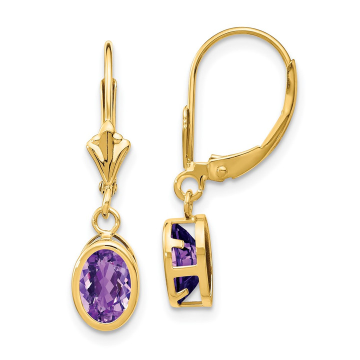 14k 7x5mm Oval Amethyst Leverback Earrings XLB106AM