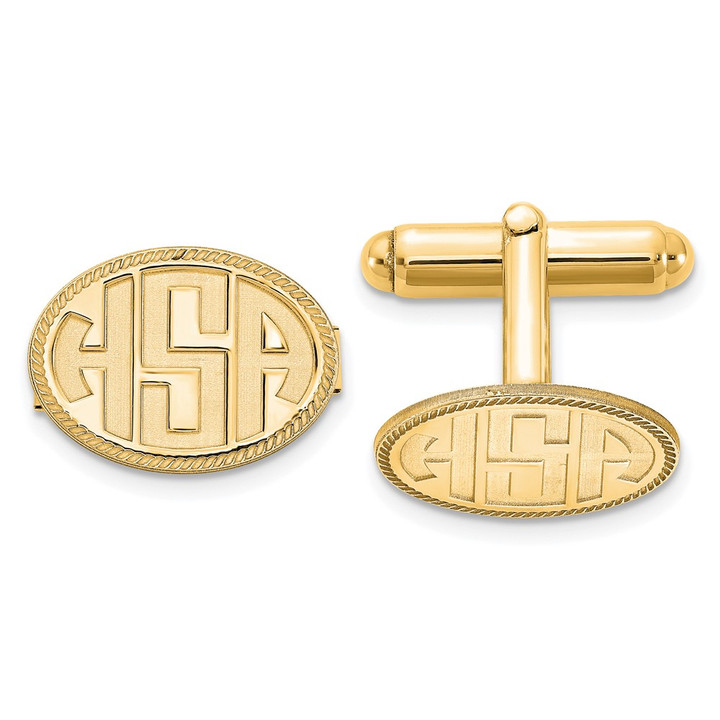 14k Yellow Gold Recessed Letter Oval w/Boarder Monogram Cuff Link XNA624Y