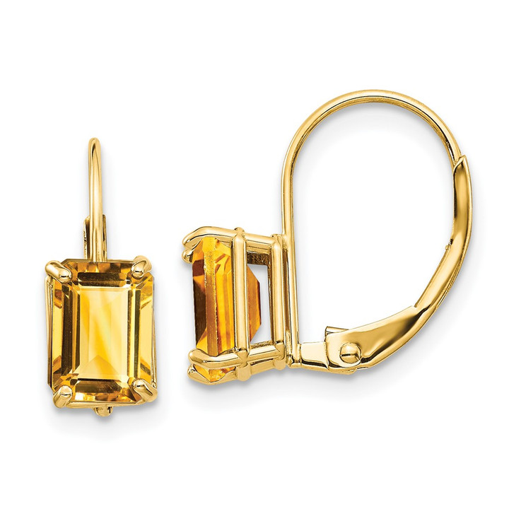 14k 7x5mm Emerald Cut Citrine Leverback Earrings XLB124CI