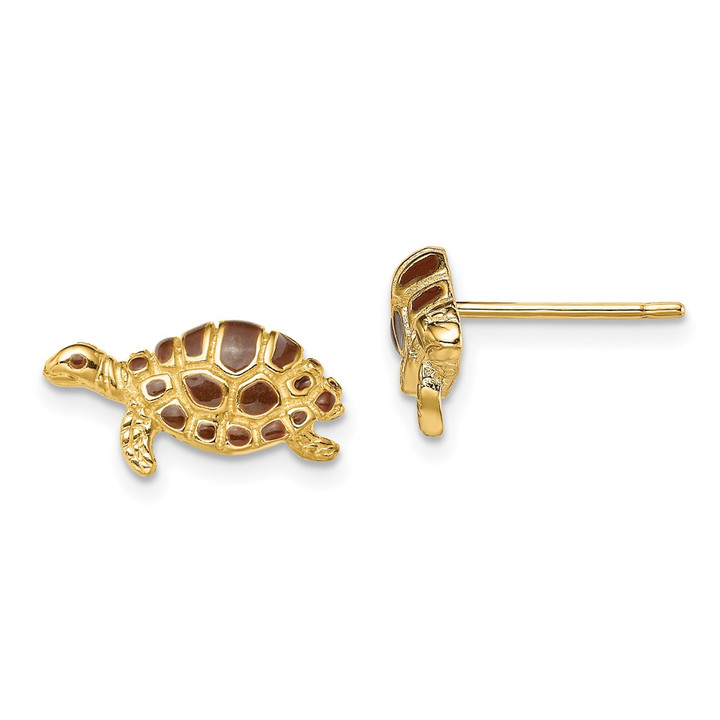 14k Brown Enamel Turtle Post Earrings TE680