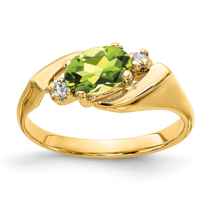 14k 7x5mm Oval Peridot AAA Diamond ring Y2260PE/AAA