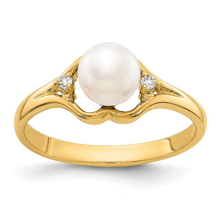 14k 6mm FW Cultured Pearl VS Diamond ring Y4337PL/VS