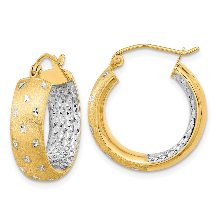 14k White Rhodium Polished Satin Diamond-cut In/Out Hoop Earrings TF1047TT