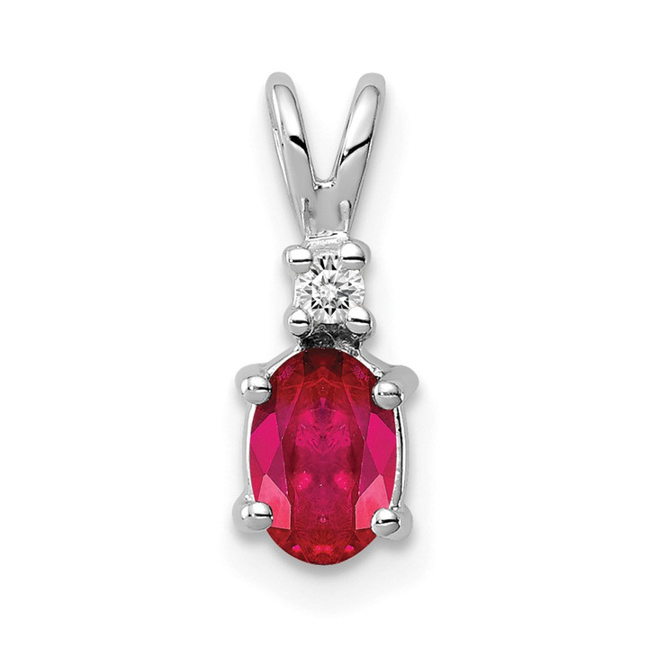 14k White Gold 6x4mm Oval Ruby VS Diamond pendant XP1003R/VS