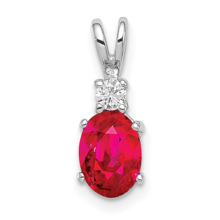 14k White Gold 7x5mm Oval Ruby VS Diamond pendant XP1005R/VS
