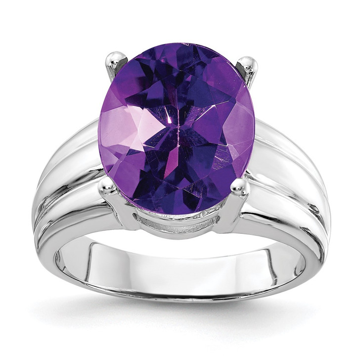 14k White Gold 12x10mm Oval Amethyst ring Y4549AM