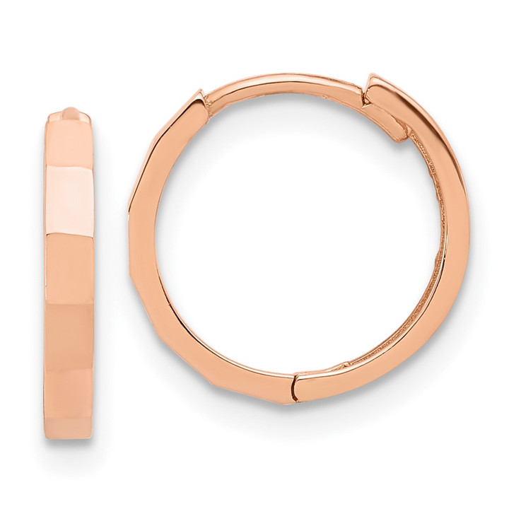 14K Rose Gold Polished and Diamond-cut Hinged Hoop Earrings TF2297R