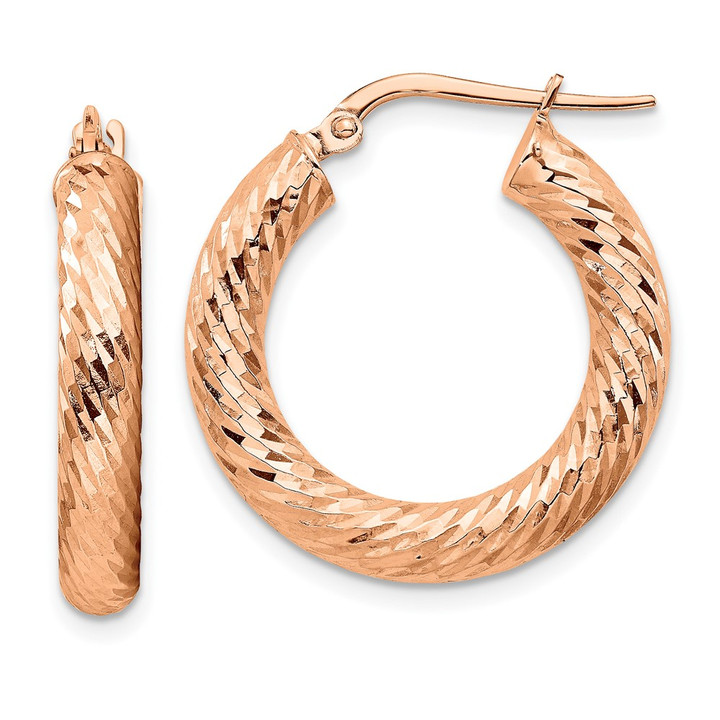 14k 4mm Rose Gold Polished Diamond-cut Round Hoop Earrings TF1333R