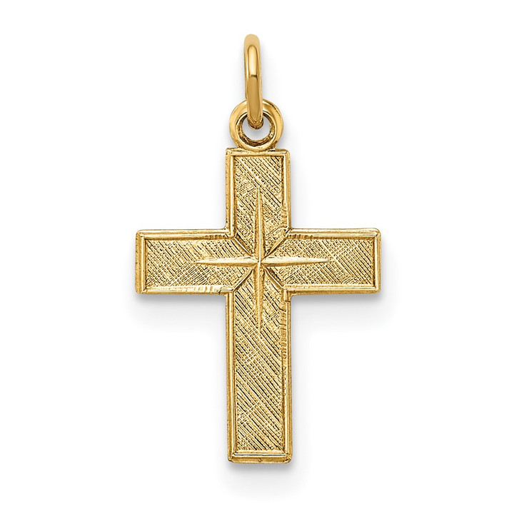 14k Polished and Textured Solid Star Cross Pendant XR1922