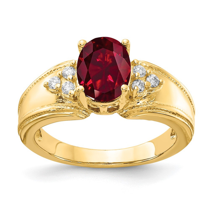 14k 8x6mm Oval Created Ruby VS Diamond ring Y4452CR/VS