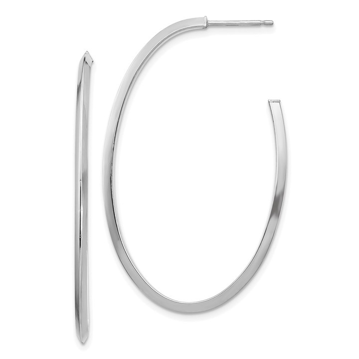 14k White Gold Polished Knife Edge Oval 2mm Post Dangle Earrings TF1432W