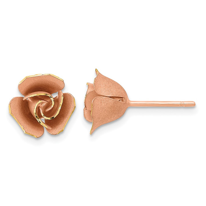14k w/ Rose Rhodium Satin Finish D/C Rose Post Earrings TL1109