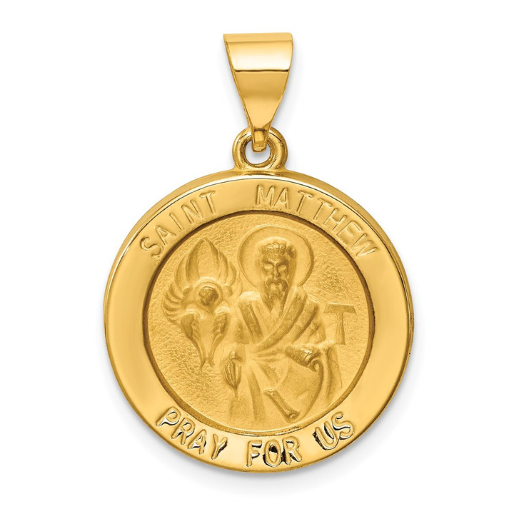 14k Polished and Satin St Matthew Medal Hollow Pendant XR1360