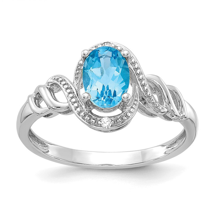 10k White Gold Light Swiss Blue Topaz and Diamond Ring 10XB321