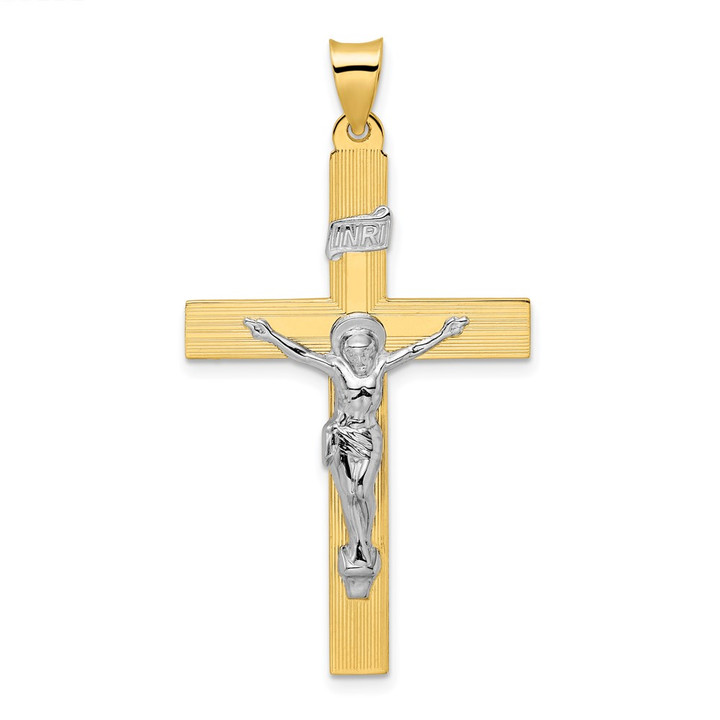 14k Two-tone Polished Solid INRI Curcifix Cross Pendant XR2075