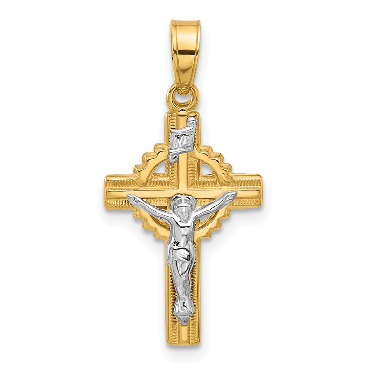 14k Two-Tone Hollow INRI Crucifix Pendent XR2095