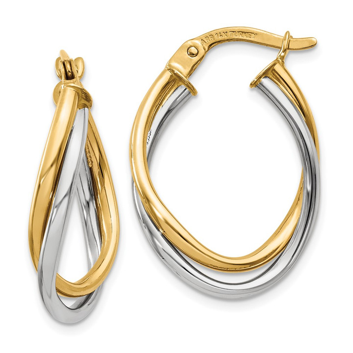 14K Two-Tone Polished Oval Hoop Earrings TF656